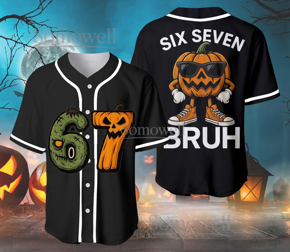 Six Seven Halloween Baseball Jersey Pumpkin Bruh Edition Available in Multiple Colors