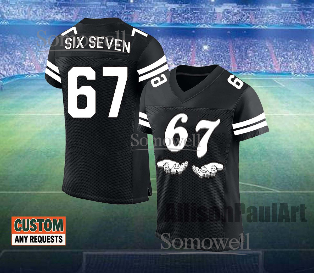Six Seven Football Jersey Black White Edition Available in Multiple Colors