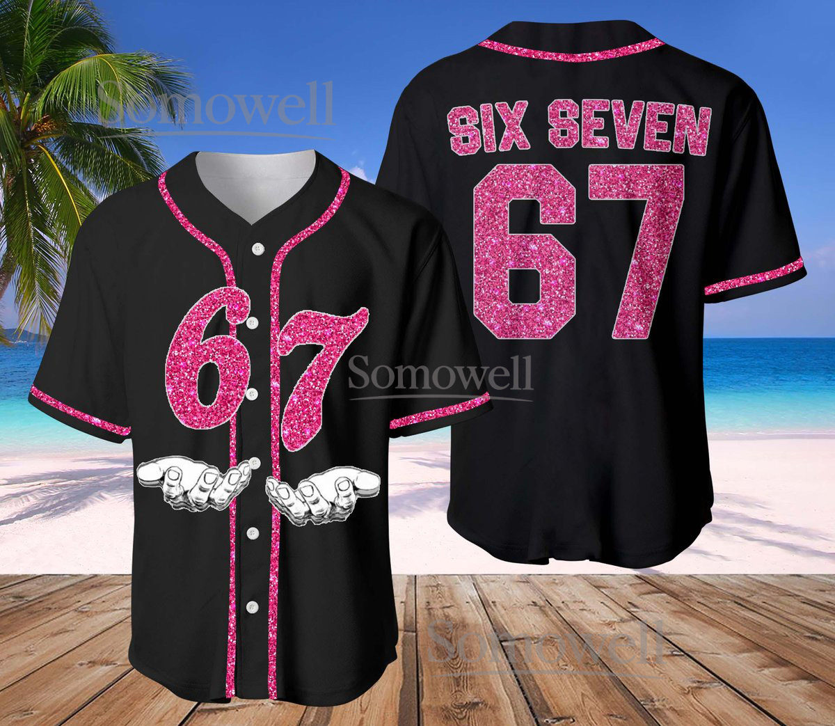 Six Seven Glitter Baseball Jersey Pink Sparkle Edition Available in Multiple Colors