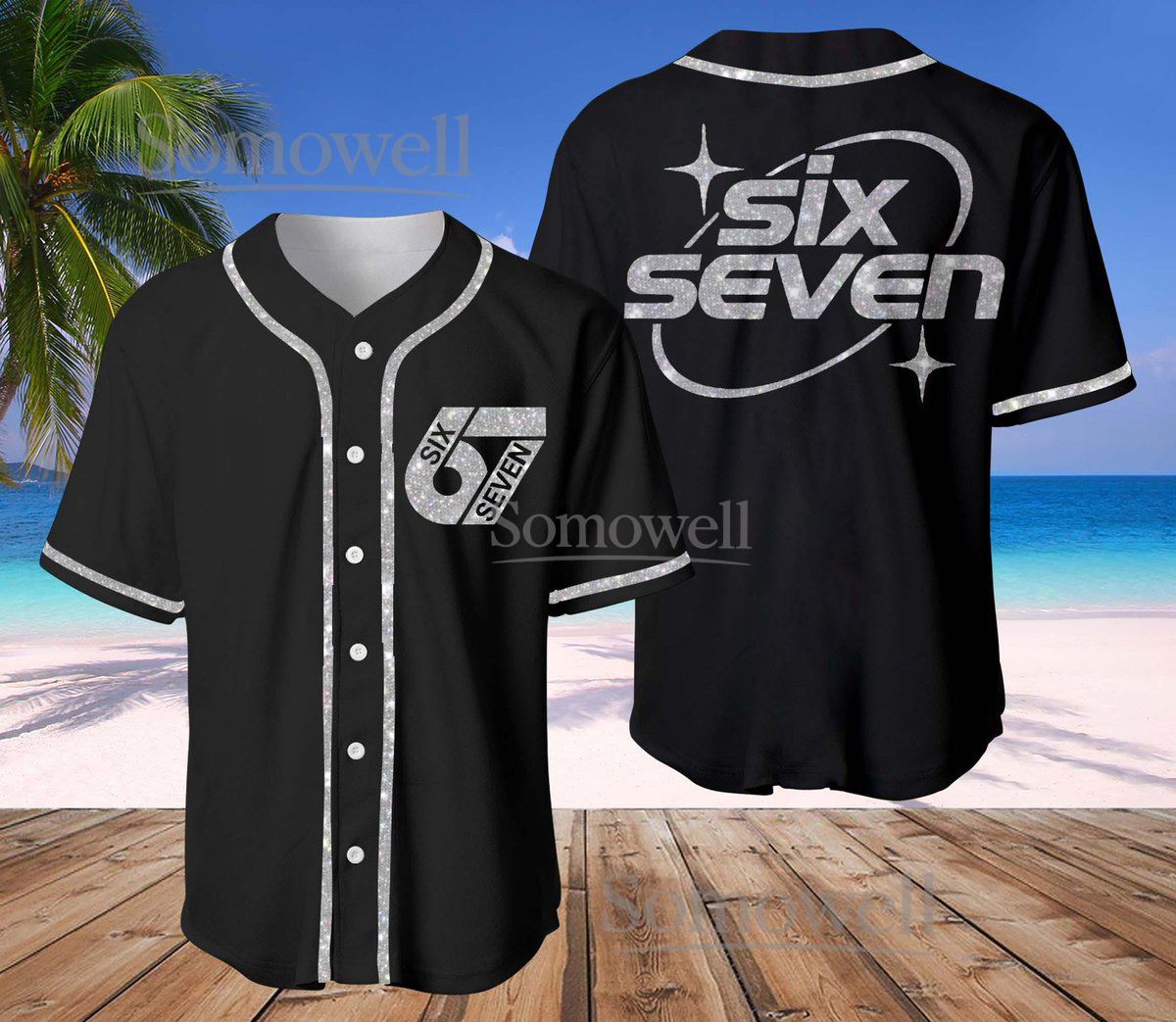 Six Seven Glitter Baseball Jersey Silver Sparkle Edition Available in Multiple Colors