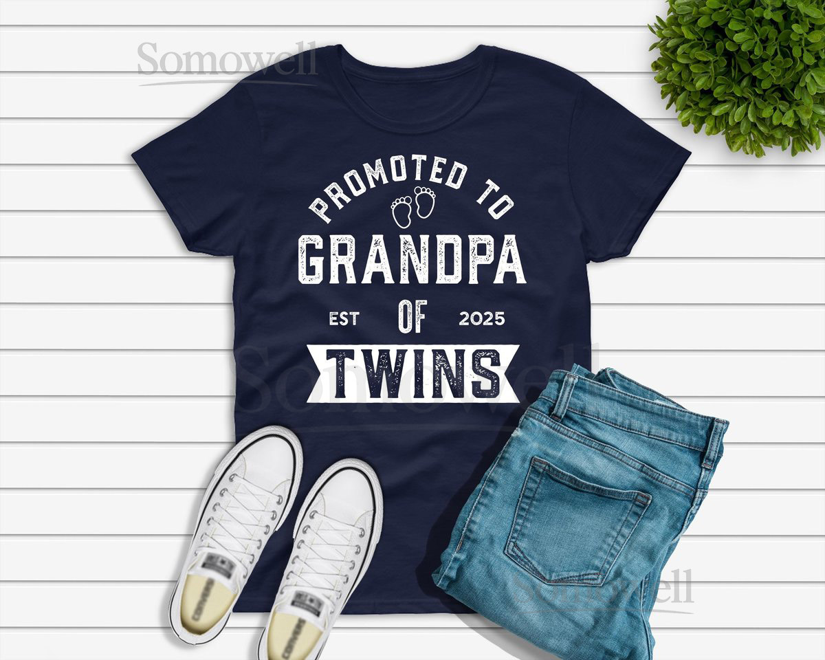 New Grandpa of Twins Shirt Twin Pregnancy Announcement 2025 Father's Day Grandpa Gift Pregnant Twins Men's T-shirt_679