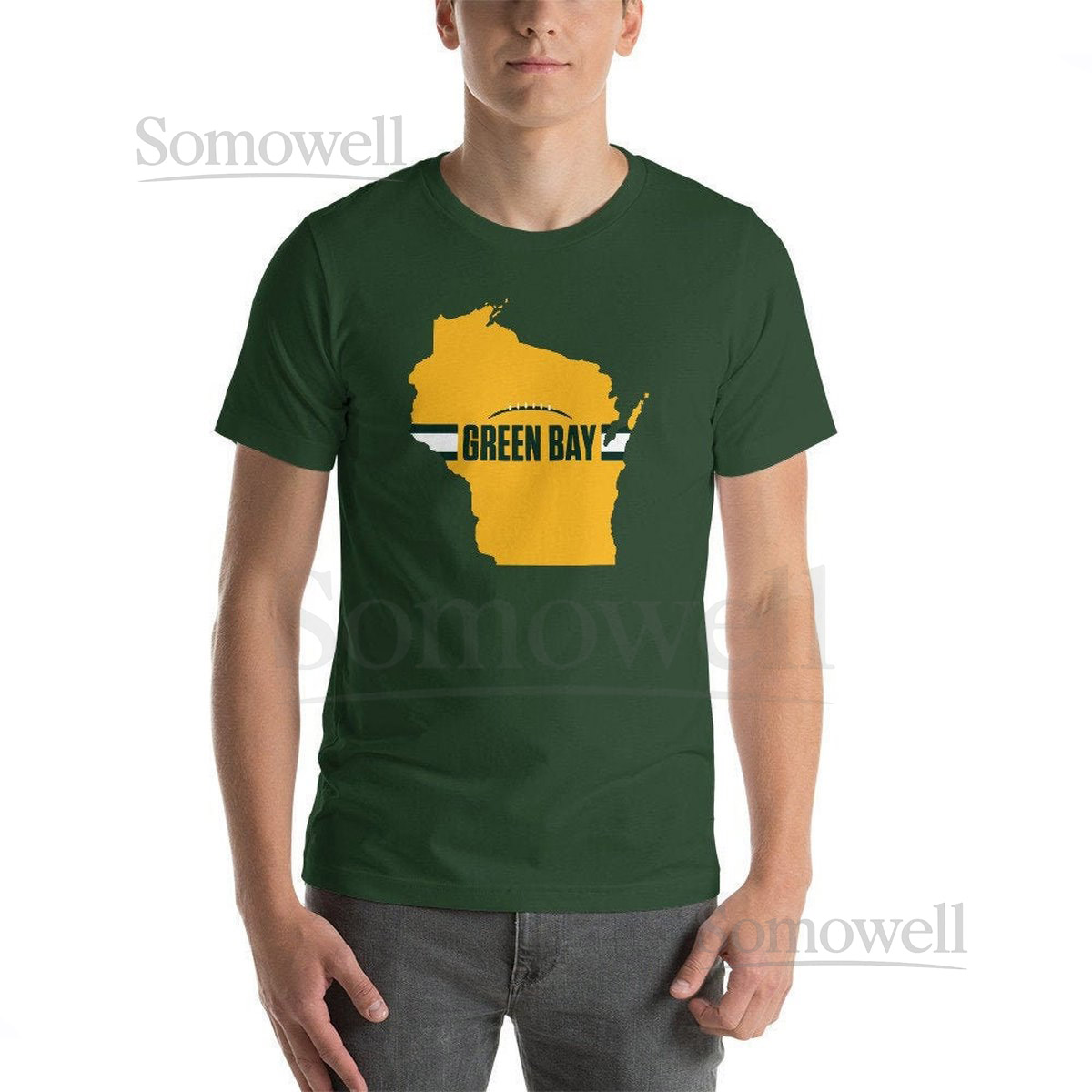 Green Bay Football Wisconsin Outline Short-Sleeve Unisex T-Shirt Yellow Design438