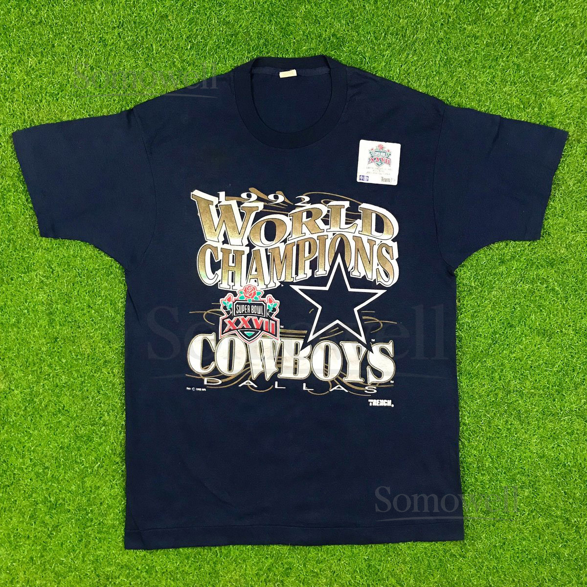 Vintage Dallas Cowboys T Shirt 90's World Champions NFL Large Made in USA Super Bowl XXVII 1992 Texas Paper Thin Single Stitch Football_545