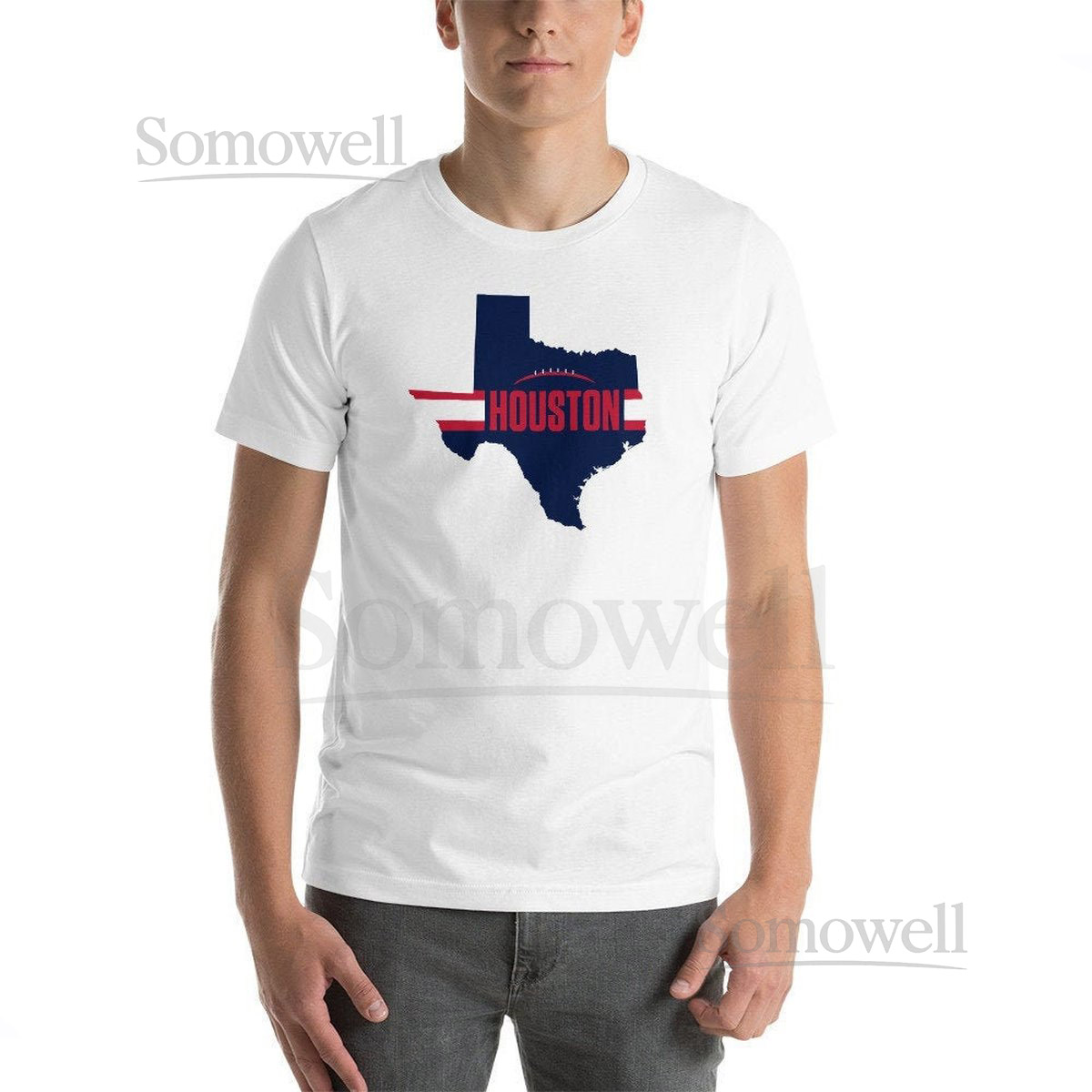 Houston Football Texas Outline Short-Sleeve Unisex T-Shirt Blue_261