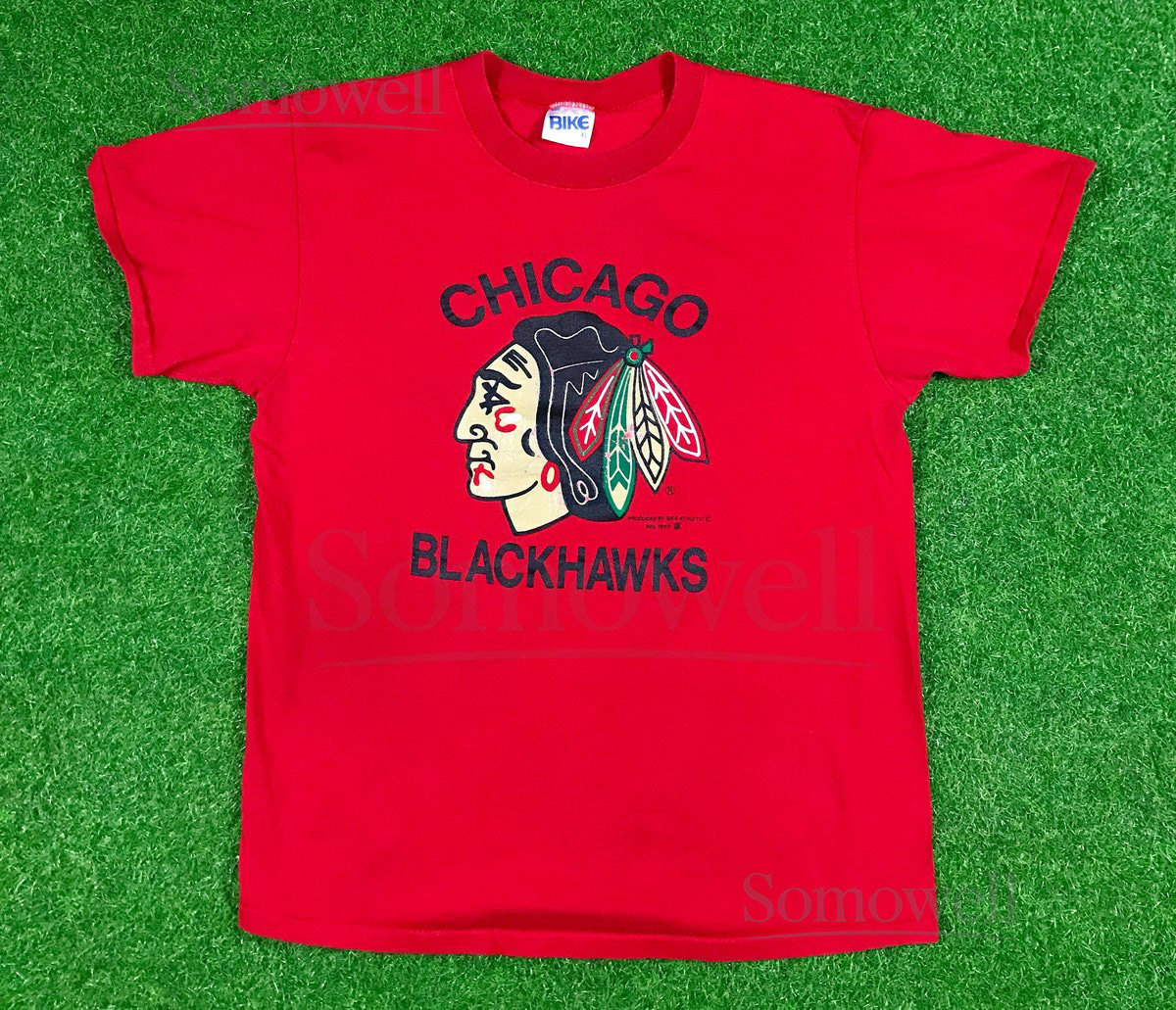 Vintage Chicago Blackhawks T Shirt From 1990 Bike Tee NHL Xtra Large Classic 90's Hockey Made USA_456