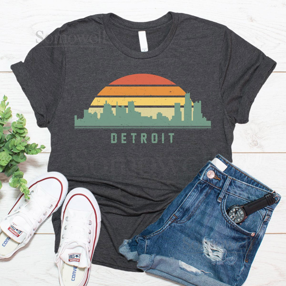 Vintage Detroit Shirt Detroit Skyline Shirt Detroit Michigan Gift_898
