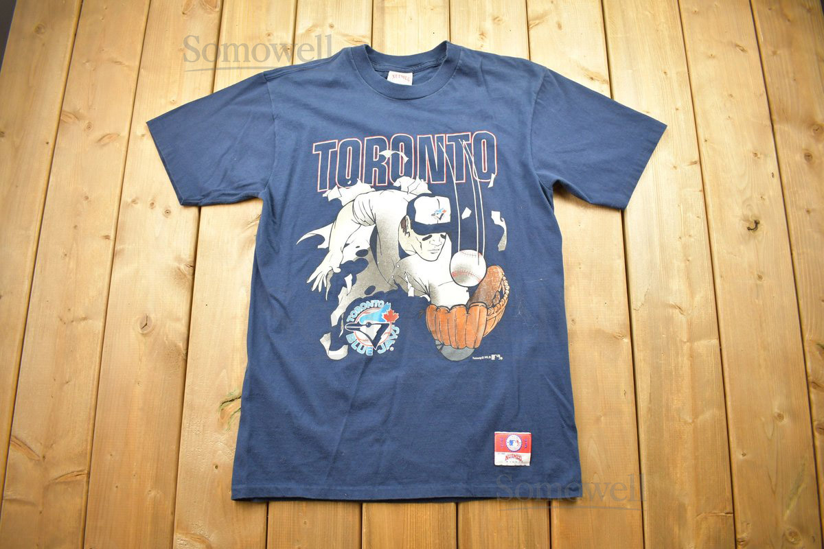 Vintage 1990s Toronto Blue Jays MLB Baseball Nutmeg T Shirt Sportswear Single Stitch Made In Canada_971