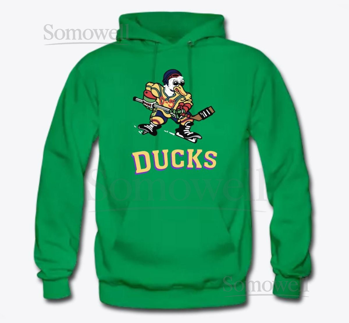  - Mighty Ducks Jersey Hoodie Design - Green Shirt with Gold Print - Custom Text on back_126
