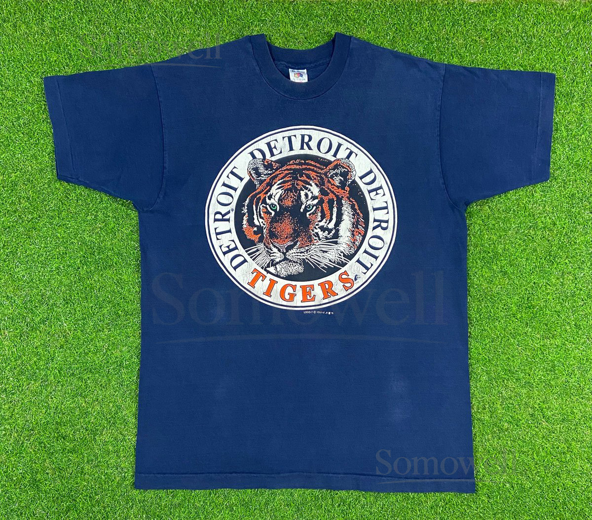 Vintage Detroit Tigers Spell Out Big Logo Graphic T Shirt Tee Fruit of the Loom Xtra Large Made USA Old Logo Michigan 80s Baseball MLB 1980s_904