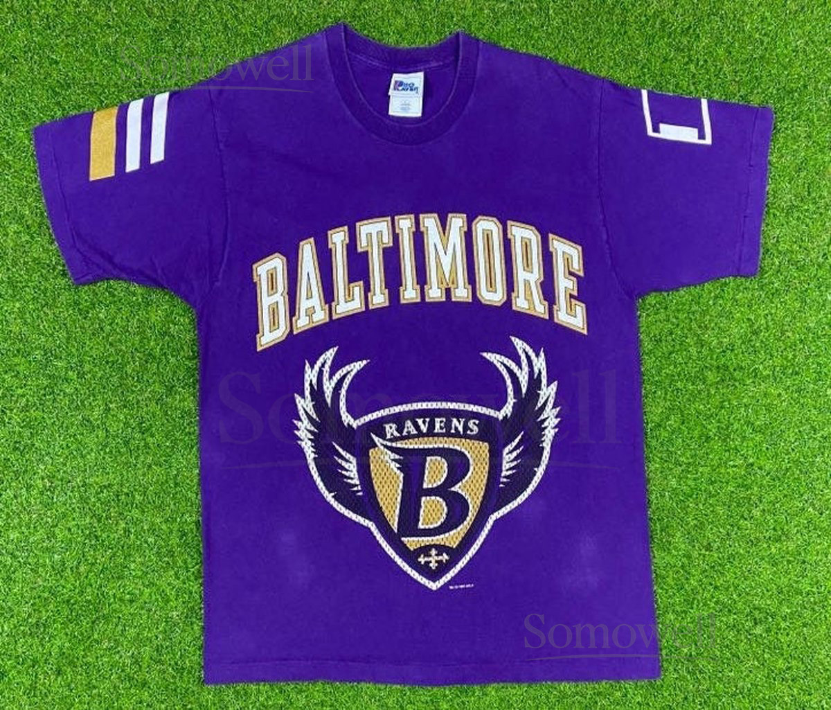 Vintage Baltimore Ravens T Shirt Tee Pro Layer Made USA Large NFL Football Maryland Orioles University of Maryland Ray Lewis All Over Print_652