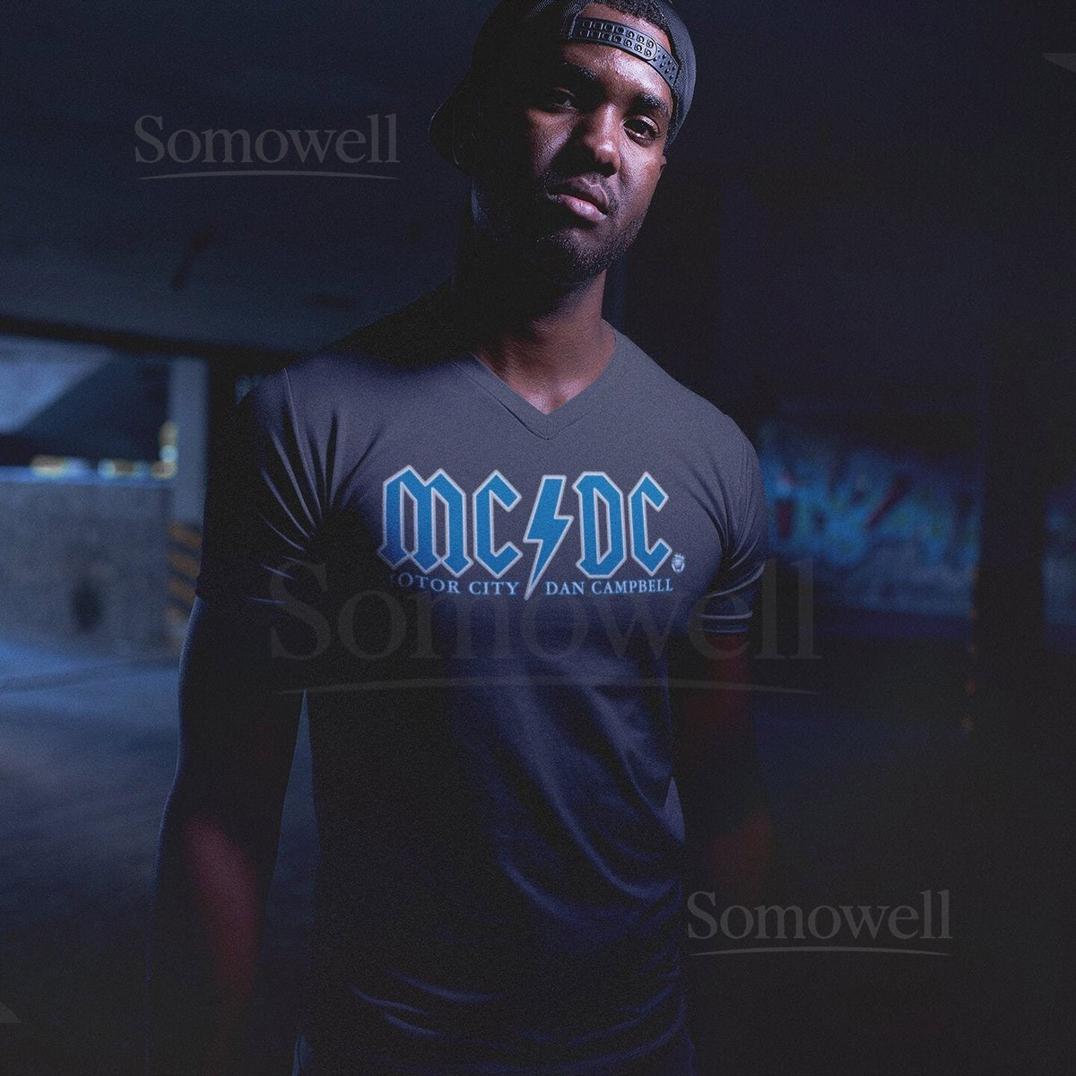 Detroit Lions MCDC V-Neck Motor City V-Neck T-Shirt Dan Campbell Muscle V Neck Tee ACDC Shirt Motor City Dan Campbell Tee269