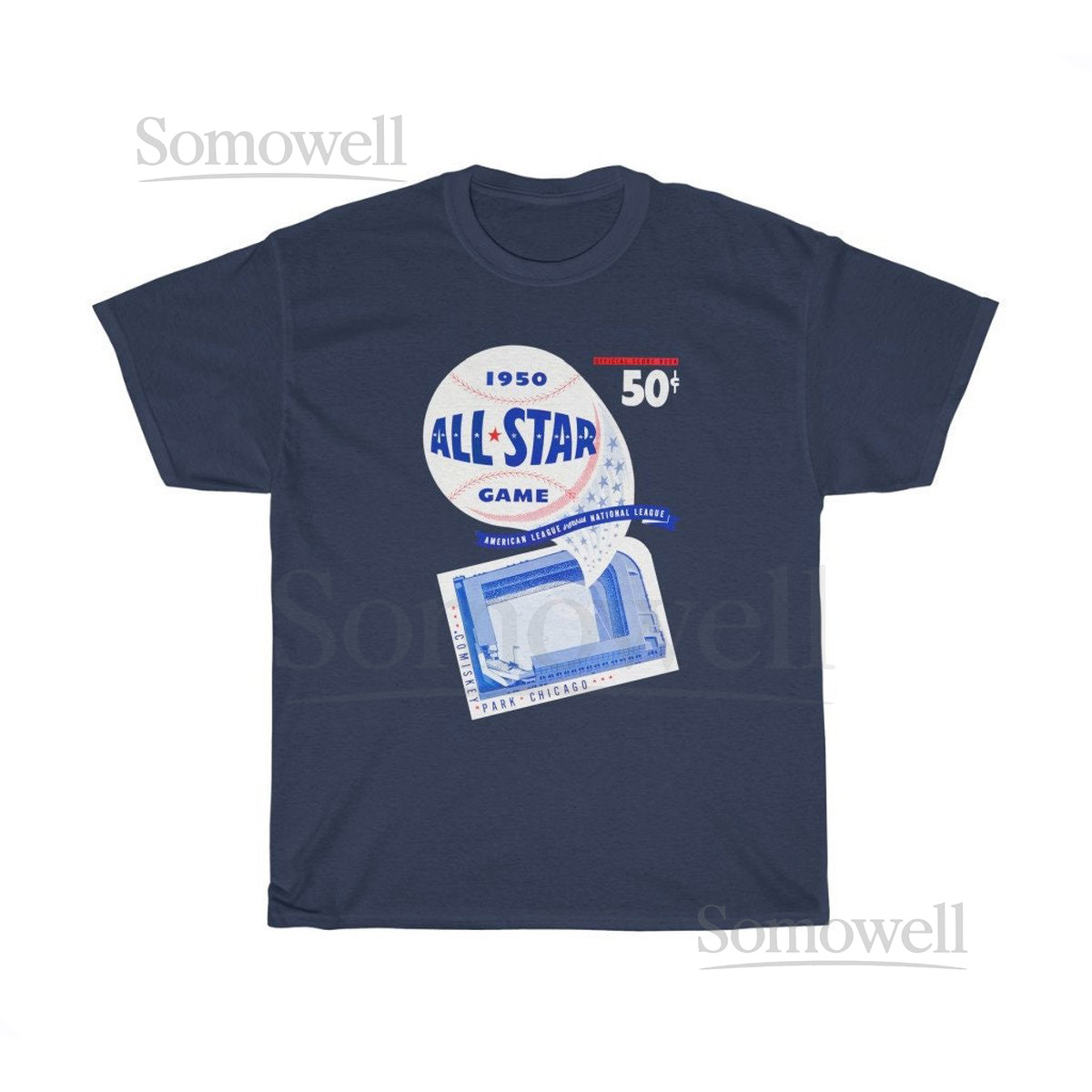 1950 Vintage All -Star Game Baseball Program Cover - Comiskey Park Chicago - Heavy Cotton Tee_1