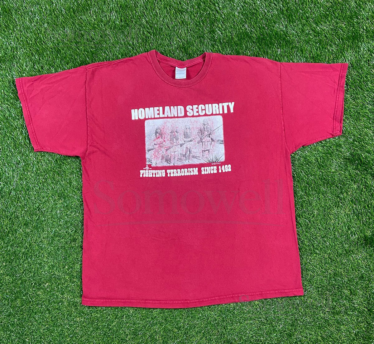 Vintage Homeland Security T Shirt Tee Fighting Terrorism Since 1492 Gildan Size XXL 2XL Native Made The Authentic Original_690