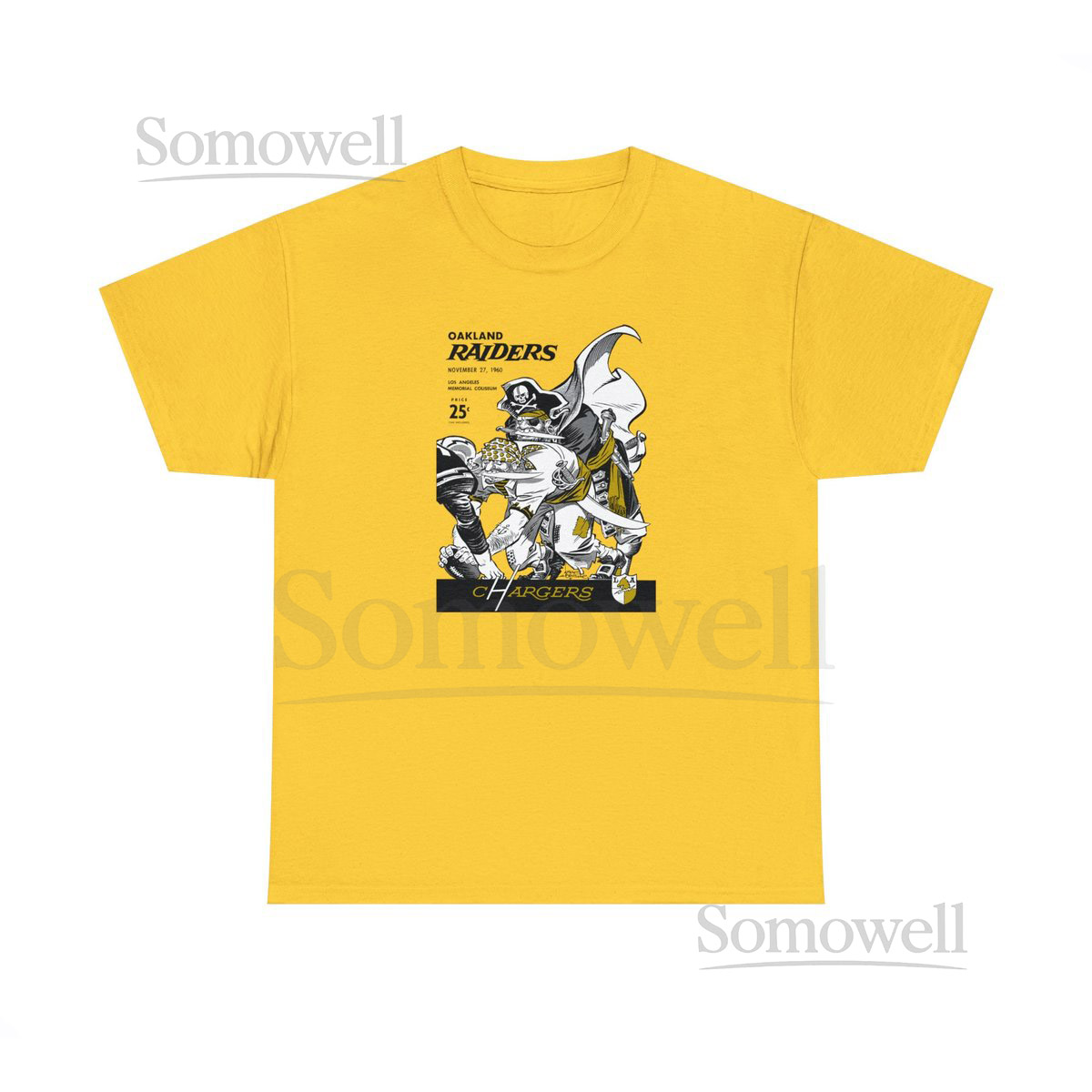 1960 Vintage Oakland Raiders - Los Angeles Chargers Football Program Cover - Heavy Cotton Tee_4