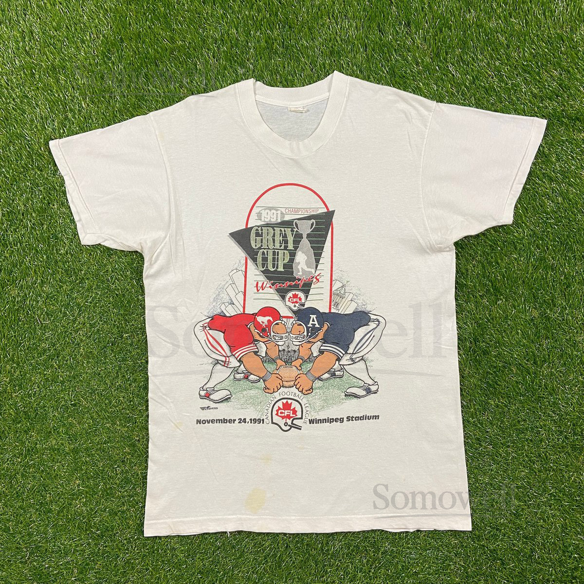 Vintage Winnipeg 1991 Grey Cup Championship T Shirt Tee Fruit of the Loom Made in Canada Size Xtra Large XL CFL Canada Football League 90s_559