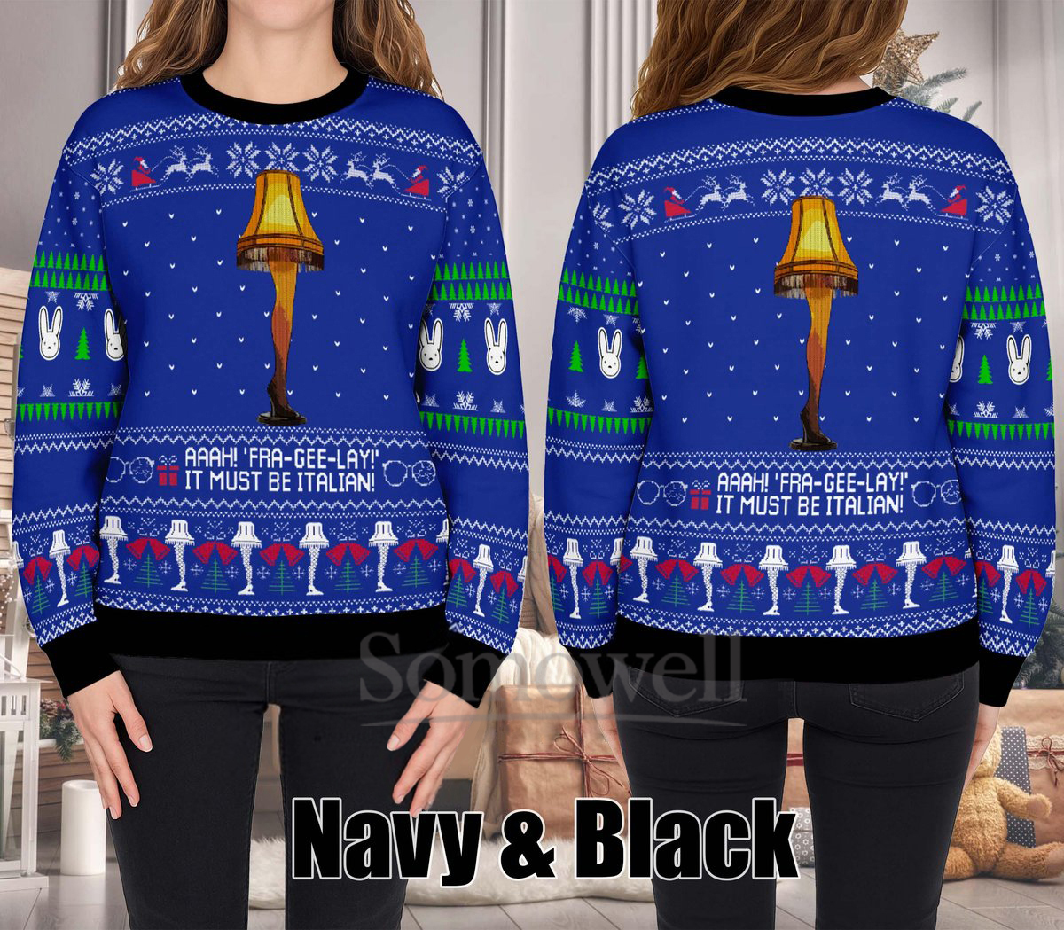 A Christmas Story Fragile Leg Lamp Ugly Christmas Sweater Holiday Knit Gift