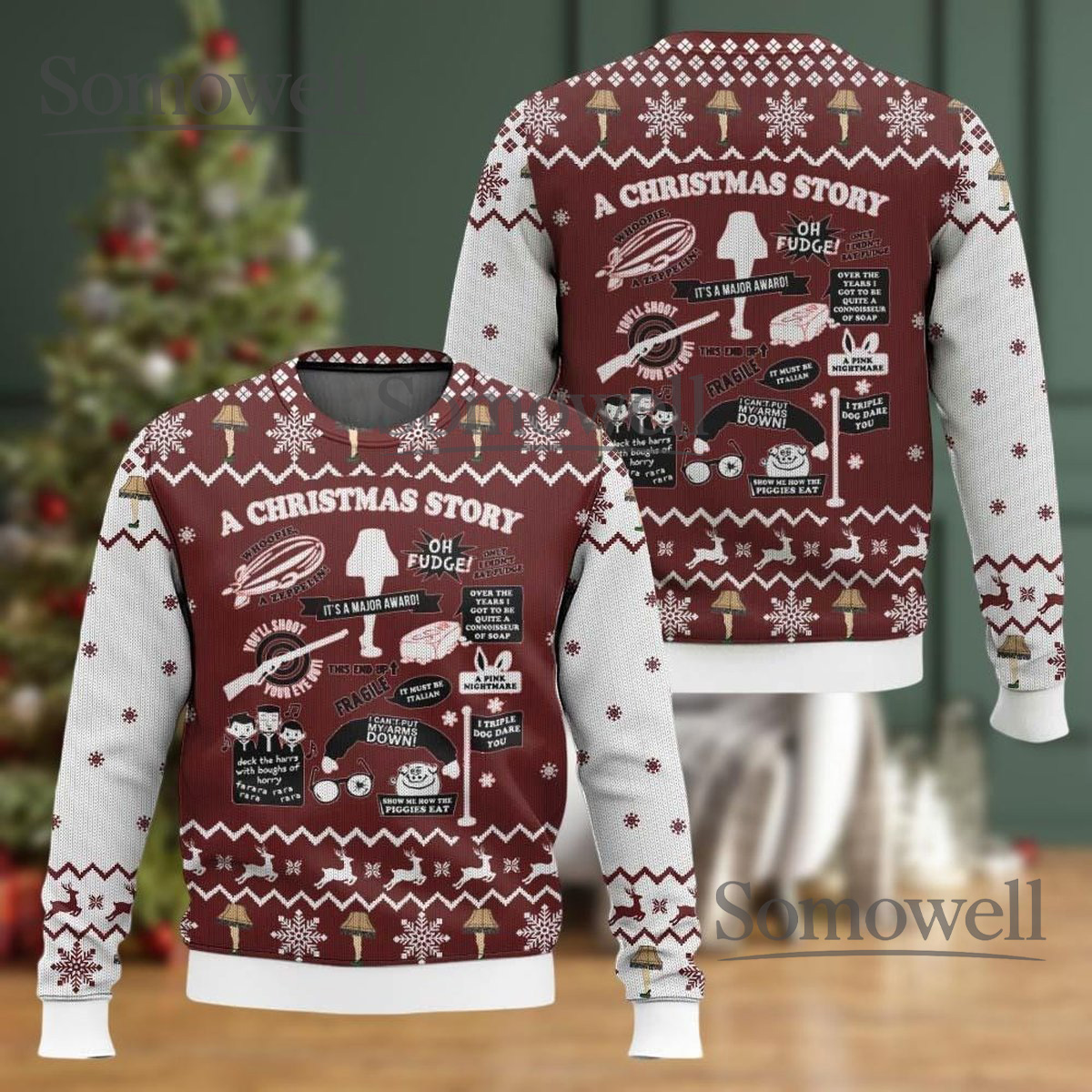 Pink Nightmare A Christmas Story Black Ugly Christmas Sweater Funny Holiday Knit Gift