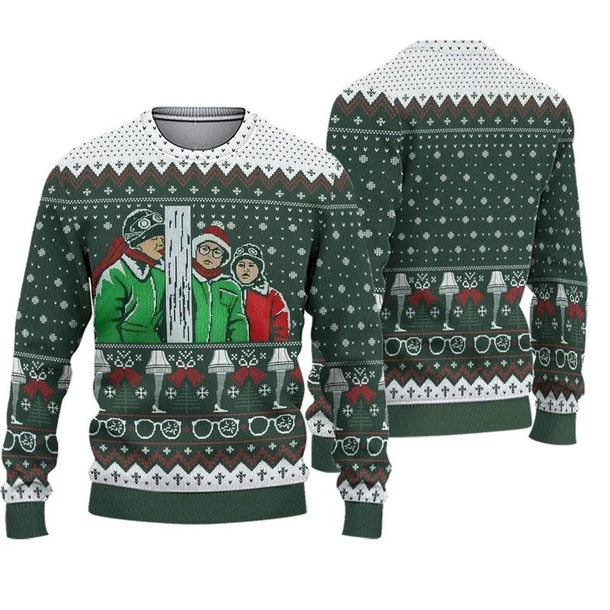 A Christmas Story Winter Scene Green Ugly Christmas Sweater Holiday Knit Gift