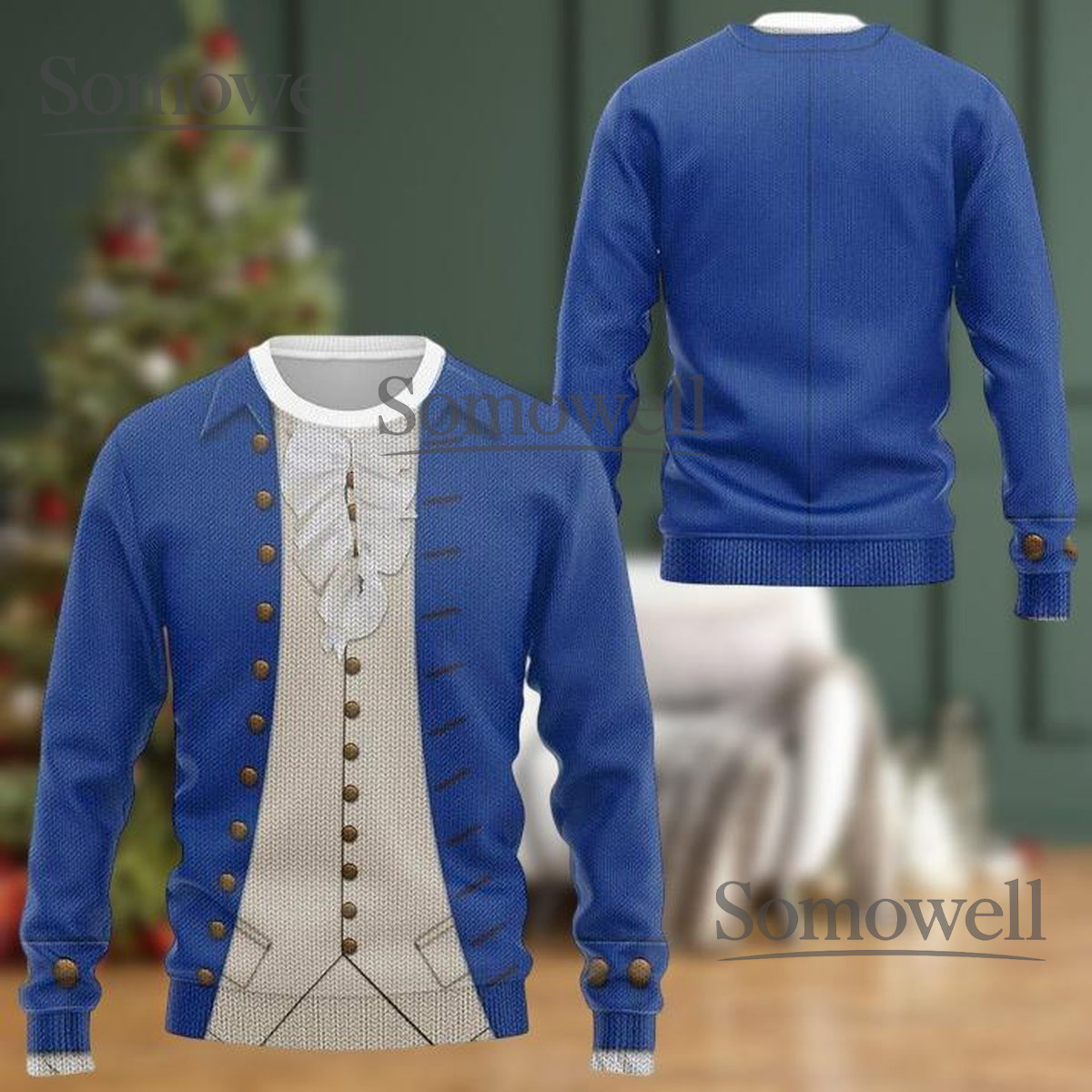Alexander Hamilton Costume Blue Colonial Outfit Funny Ugly Christmas Sweater Holiday