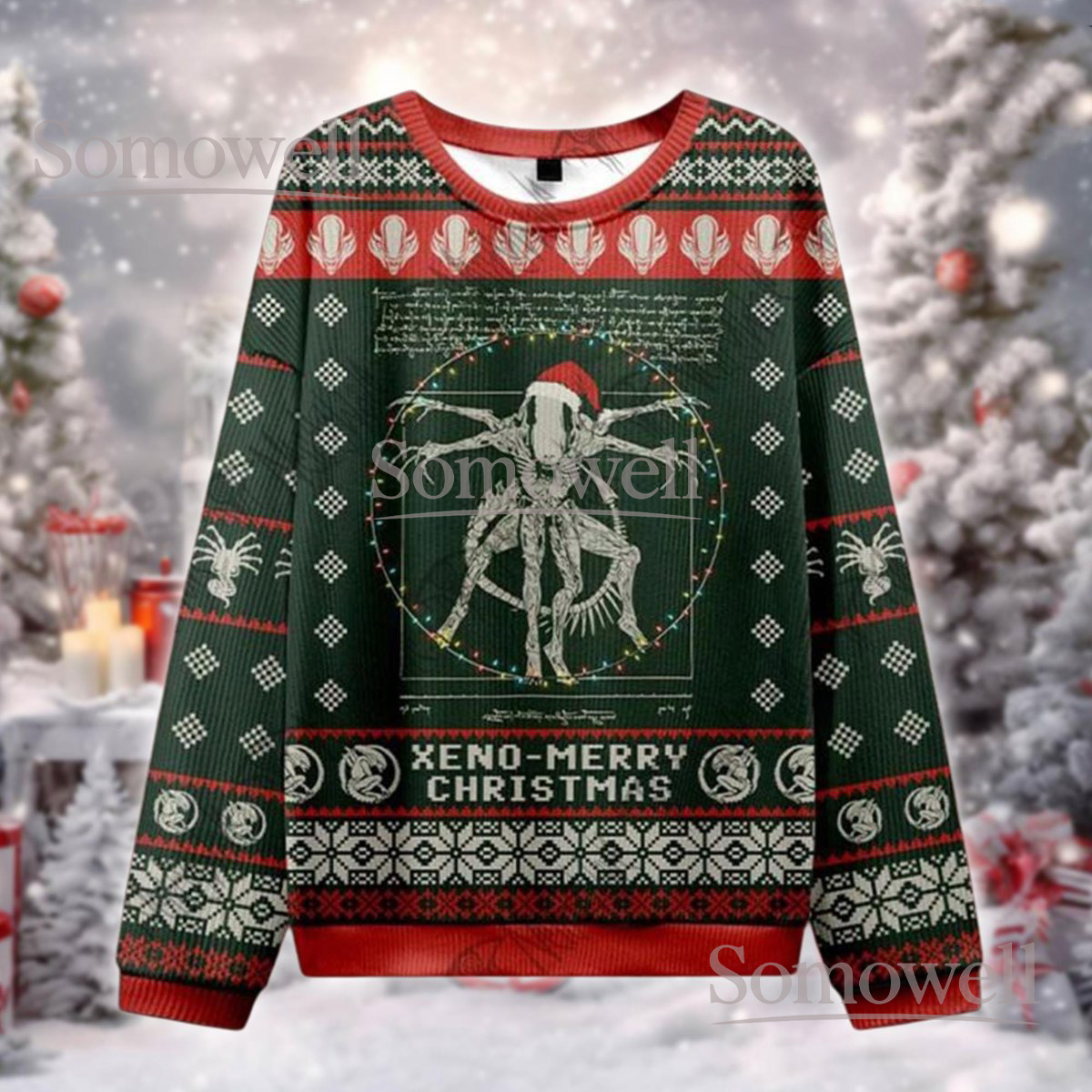 Xenomorph Christmas Green Ugly Sweater Xeno Merry Christmas Sci-Fi Holiday Knit Jumper