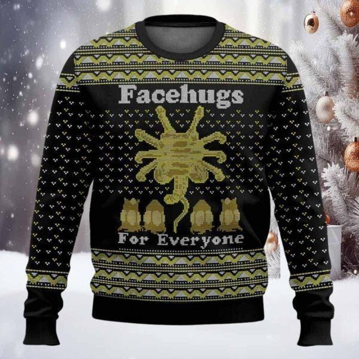 Alien Facehugger Funny Sci-Fi Black Ugly Christmas Sweater Holiday Knit Gift