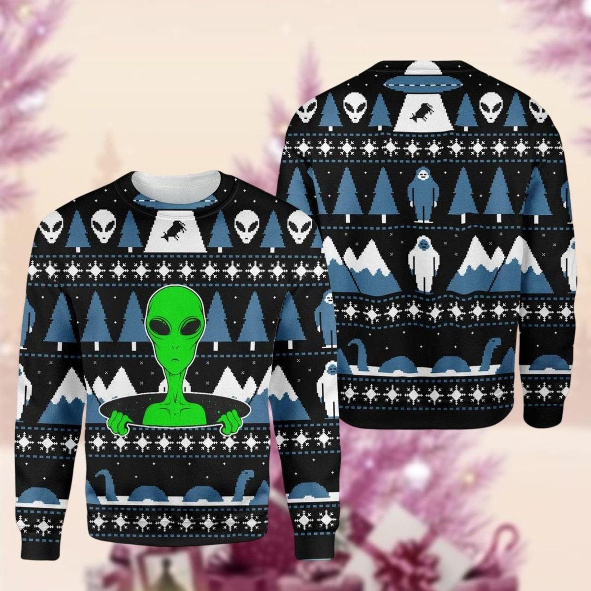 Alien Christmas Black Ugly Sweater Funny Holiday Space Creature Knit Jumper