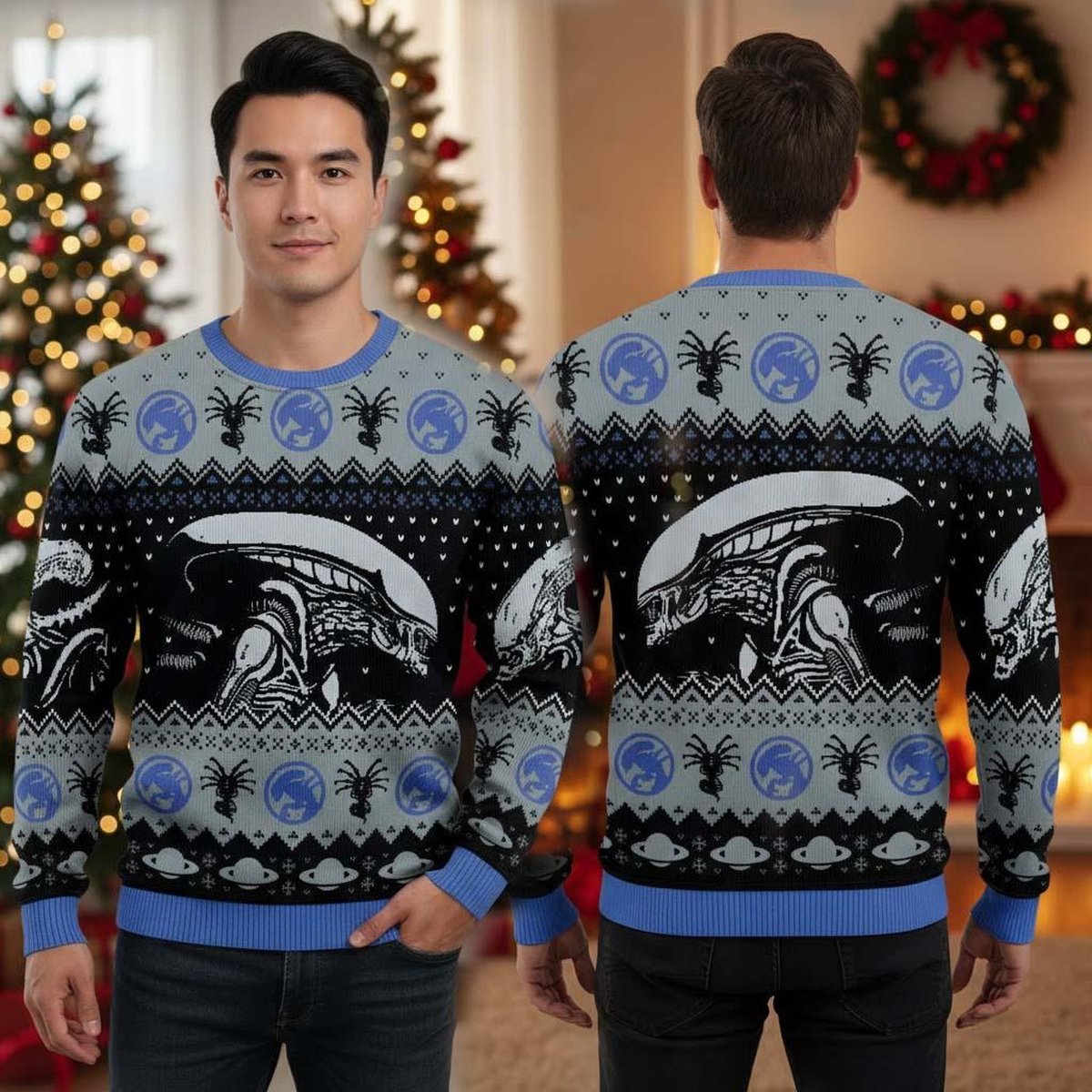 Alien Xenomorph Ugly Sweater Sci-Fi Horror Fan Movie Lovers Christmas Gift