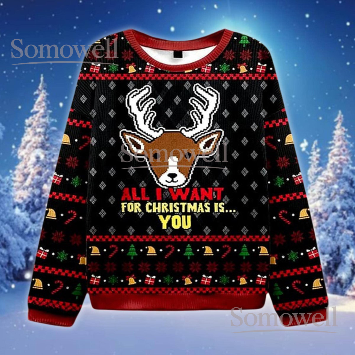 Reindeer Love Christmas Black Ugly Sweater Funny Quote Holiday Knit Jumper