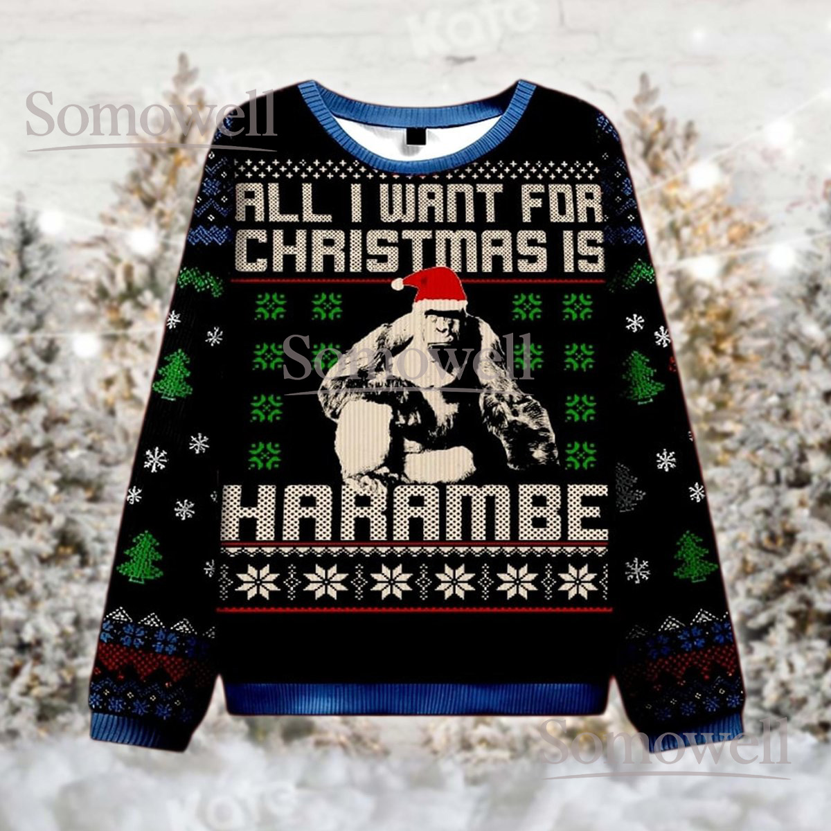 All I Want For Christmas Is Harambe Ugly Sweater Funny Meme Lovers Holiday Gift