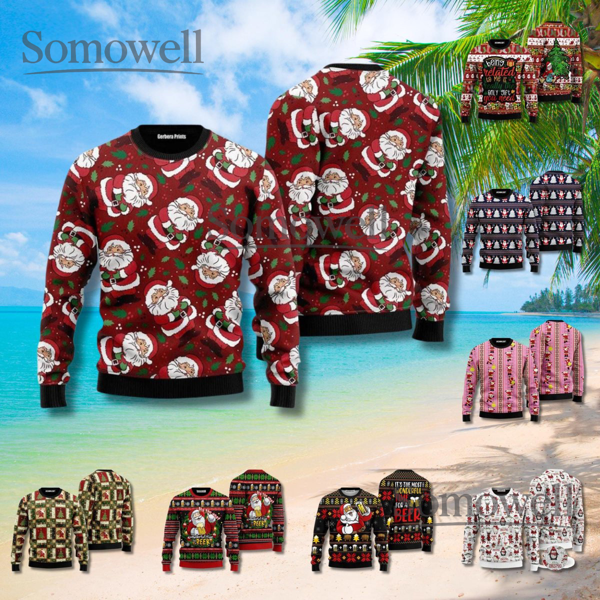 Santa Claus All Over Print Christmas Sweater Funny Holiday Design