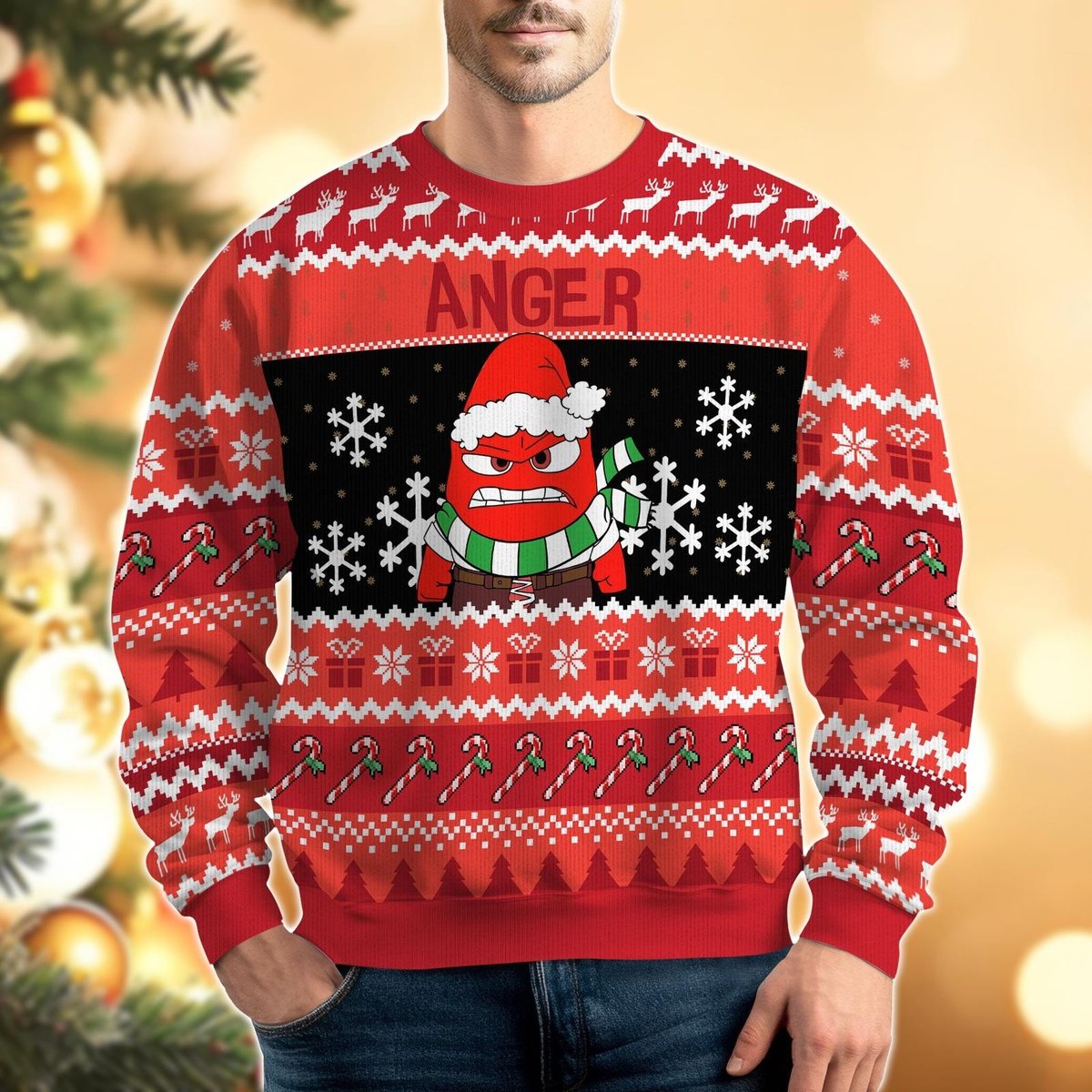 Anger Inside Out Ugly Christmas Sweater Funny Cartoon Holiday Pullover Gift