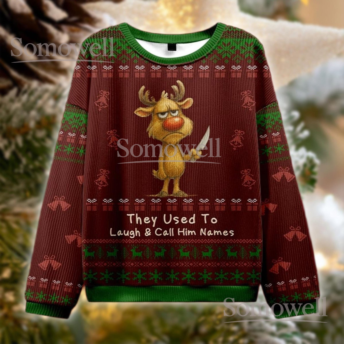 Angry Reindeer Christmas Brown Ugly Sweater Funny Quote Holiday Knit Jumper