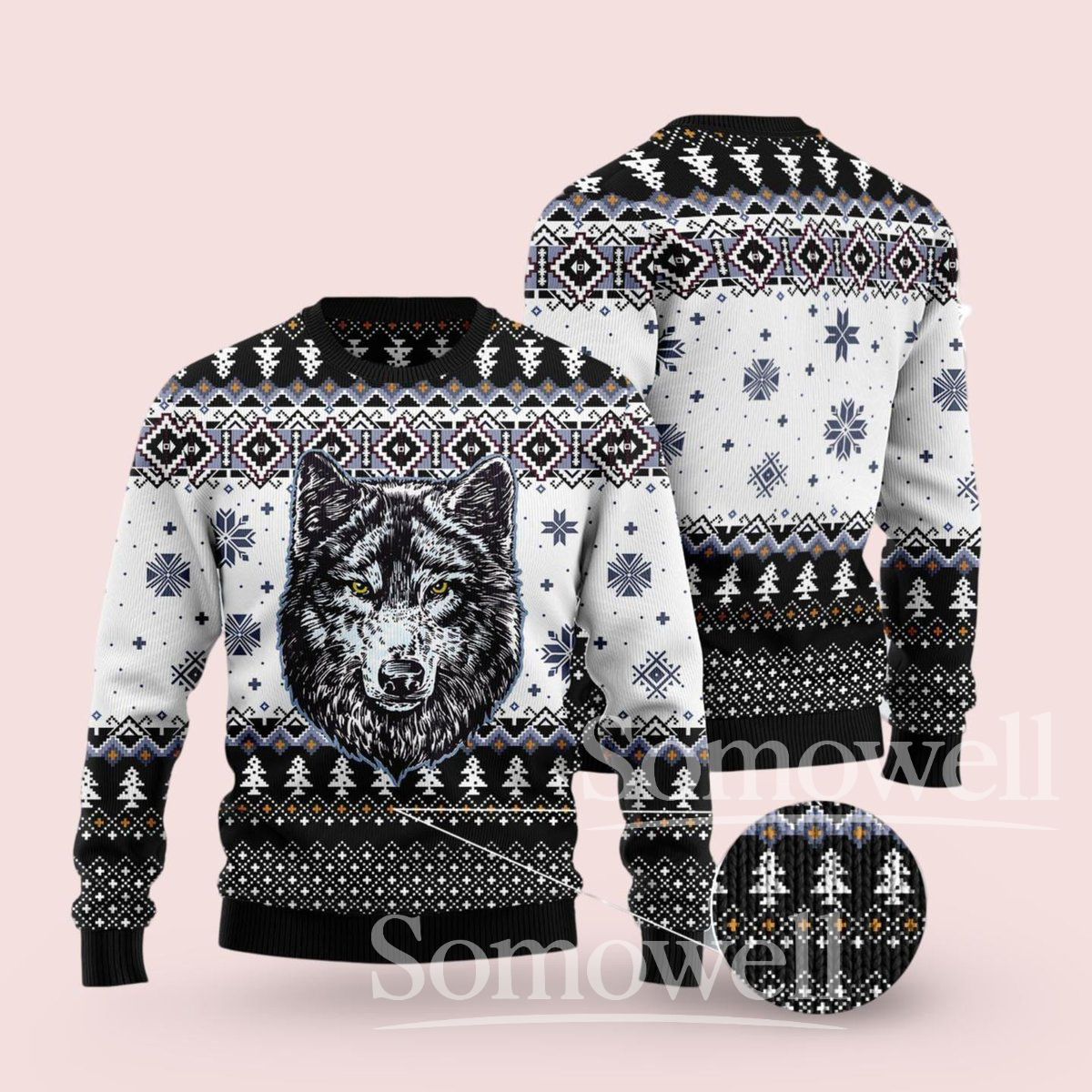 Wolf Ugly Christmas Sweater Winter Animal Knit Pullover for Men and Women Holiday Outfit