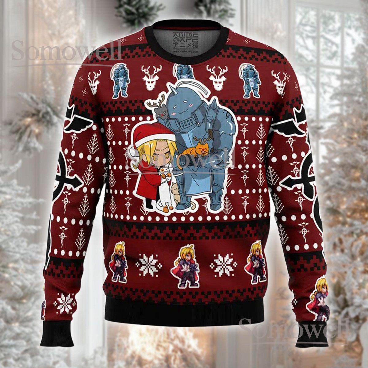 Fullmetal Alchemist Christmas Red Ugly Sweater Anime Character Holiday Knit Jumper
