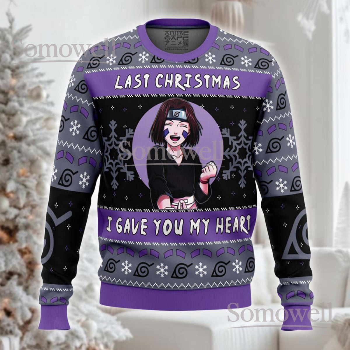 Anime Girl Christmas Purple Ugly Sweater Last Christmas I Gave You My Heart Holiday Knit Jumper