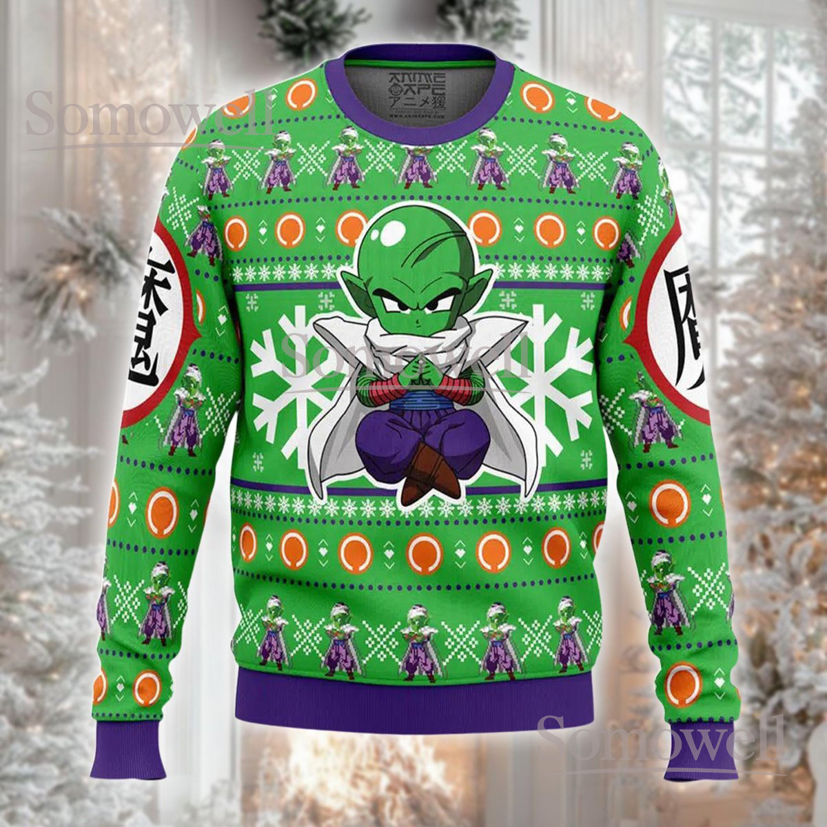 Piccolo Green Alien Christmas Sweater Anime Character Holiday Knit Jumper