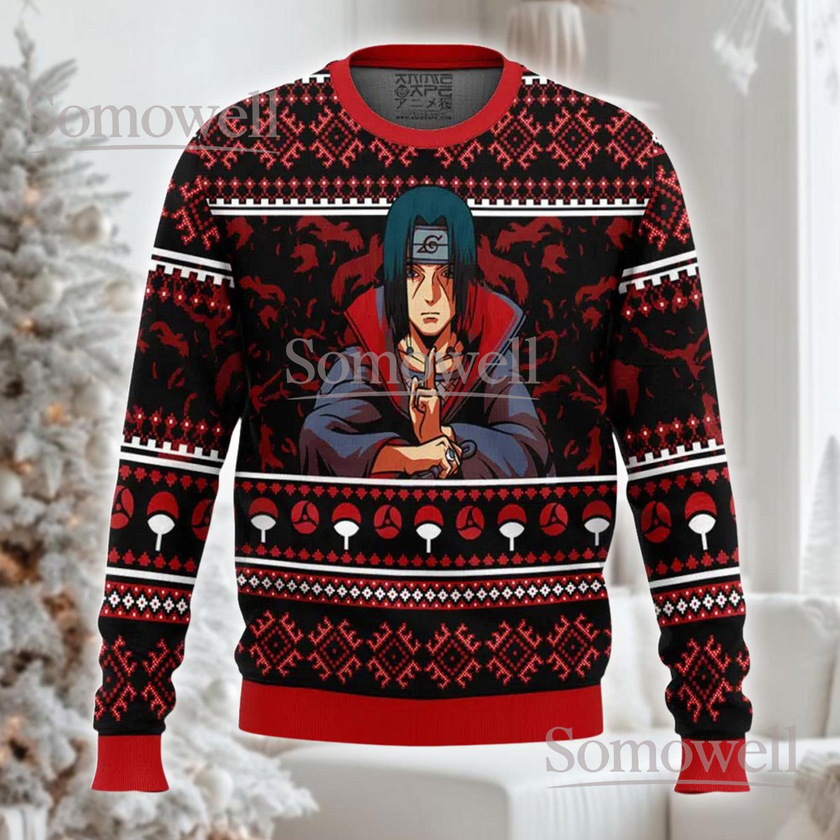 Itachi Uchiha Christmas Red Ugly Sweater Anime Ninja Holiday Knit Jumper