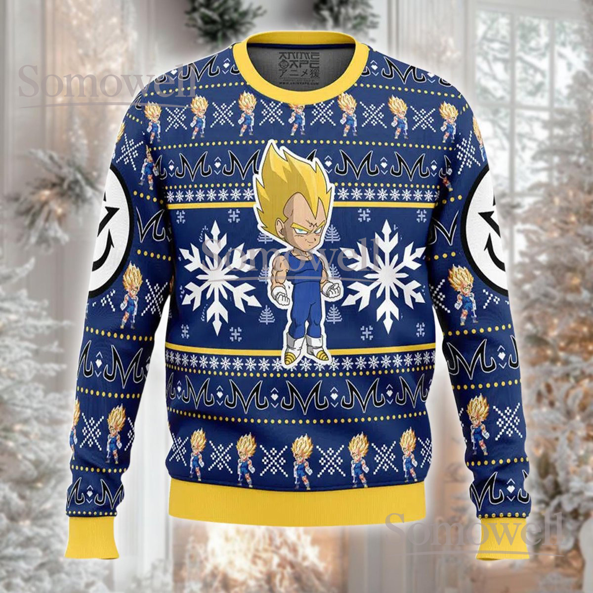 Vegeta Saiyan Prince Christmas Blue Ugly Sweater Anime Character Holiday Knit Jumper