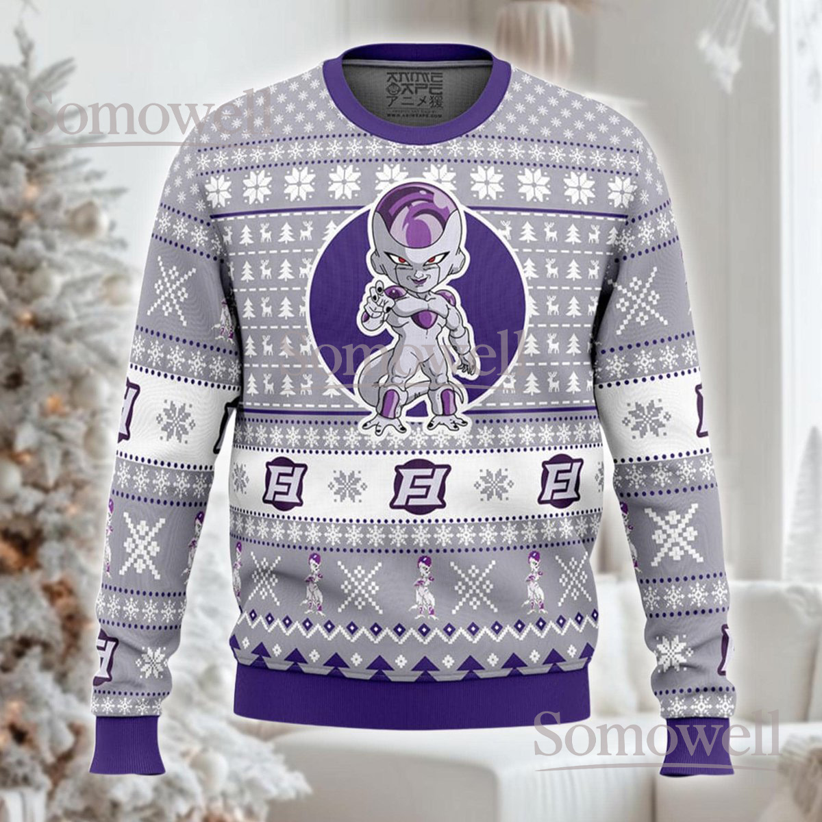 Frieza Christmas Purple Ugly Sweater Anime Villain Holiday Knit Jumper
