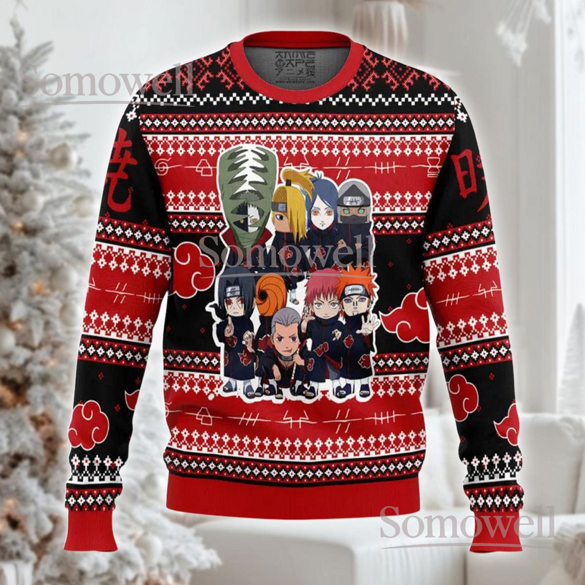Akatsuki Team Christmas Red Ugly Sweater Anime Villains Holiday Knit Jumper
