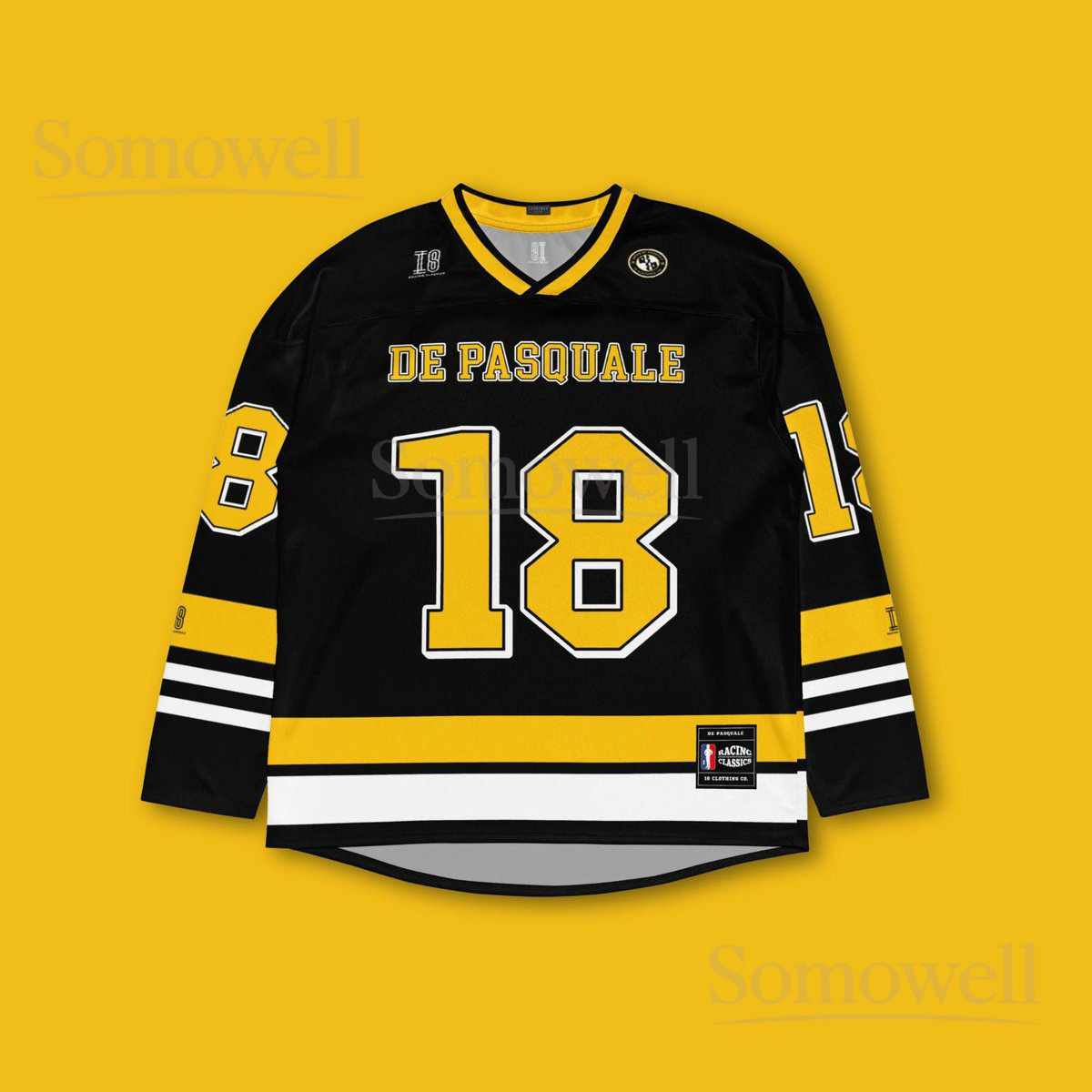 Custom Anton De Pasquale Team 18 Supercars Hockey Jersey Shirt for Motorsport Fans Black and Yellow Recycled Polyester Racing Apparel