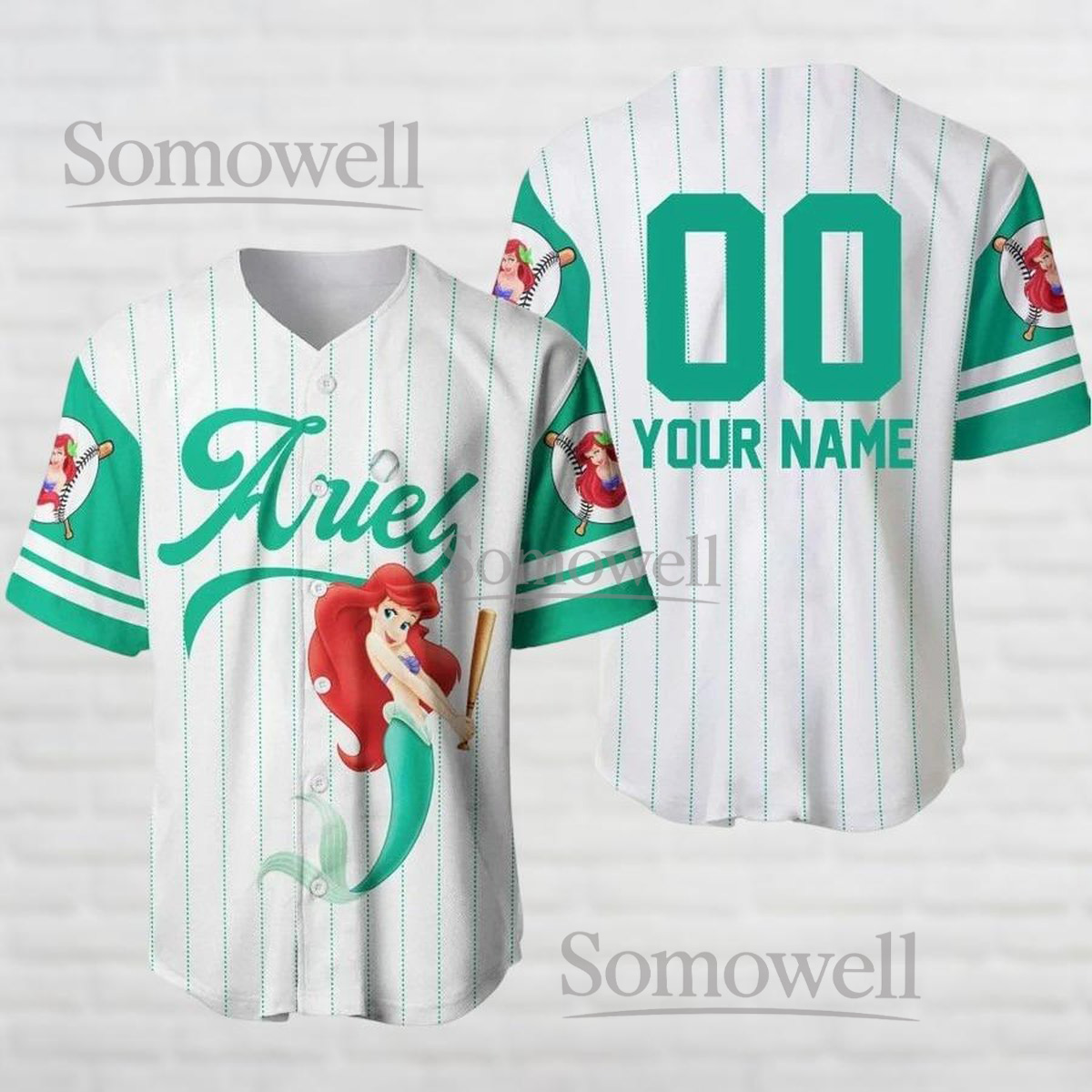Ariel Baseball Jersey Shirt Funny Little Mermaid Cartoon Sports Style Personalized Gift