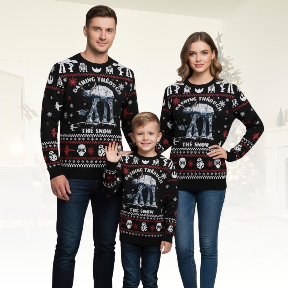 AT-AT Walker Dashing Through The Snow Family Matching Ugly Christmas Sweater