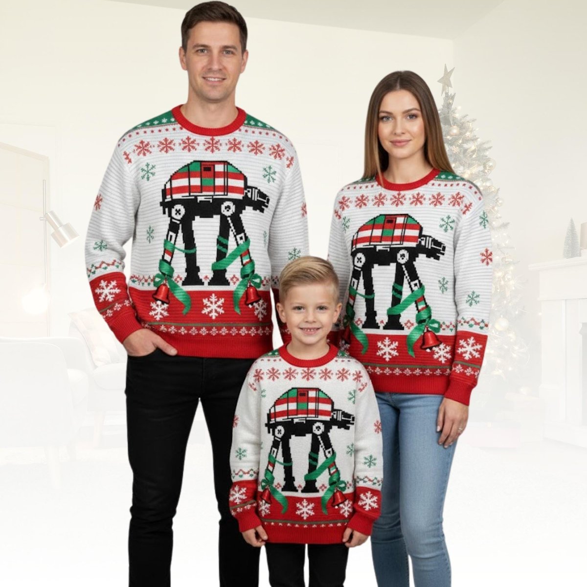 AT-AT Walker Red Green Family Matching Ugly Christmas Sweater Holiday Knit Gift