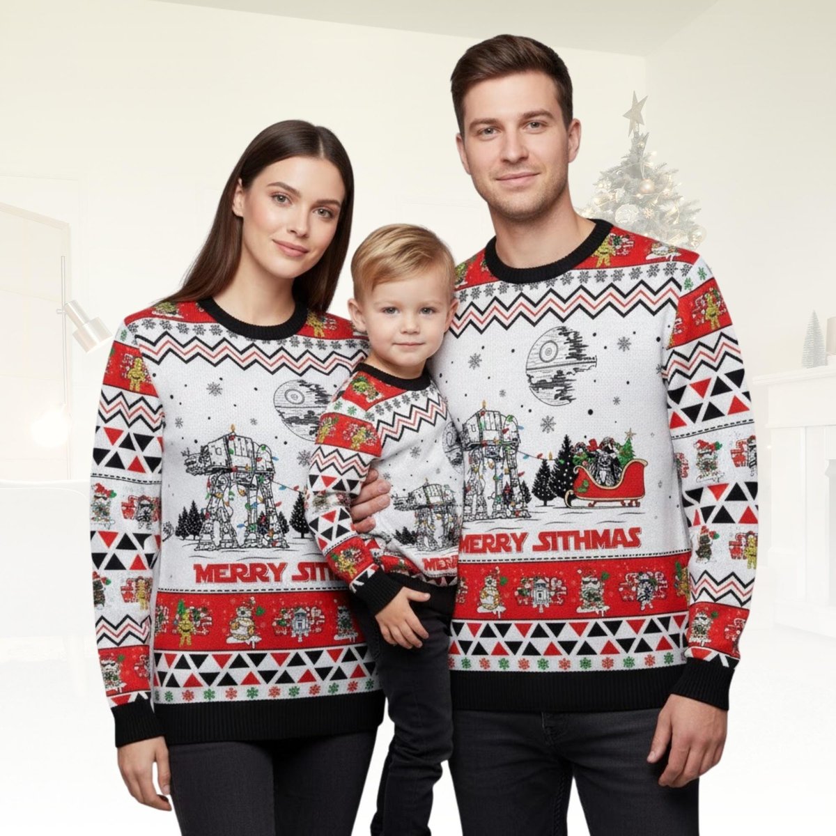 AT-AT Merry Sithmas White Ugly Christmas Sweater Family Matching Star Wars Holiday Knit Jumper