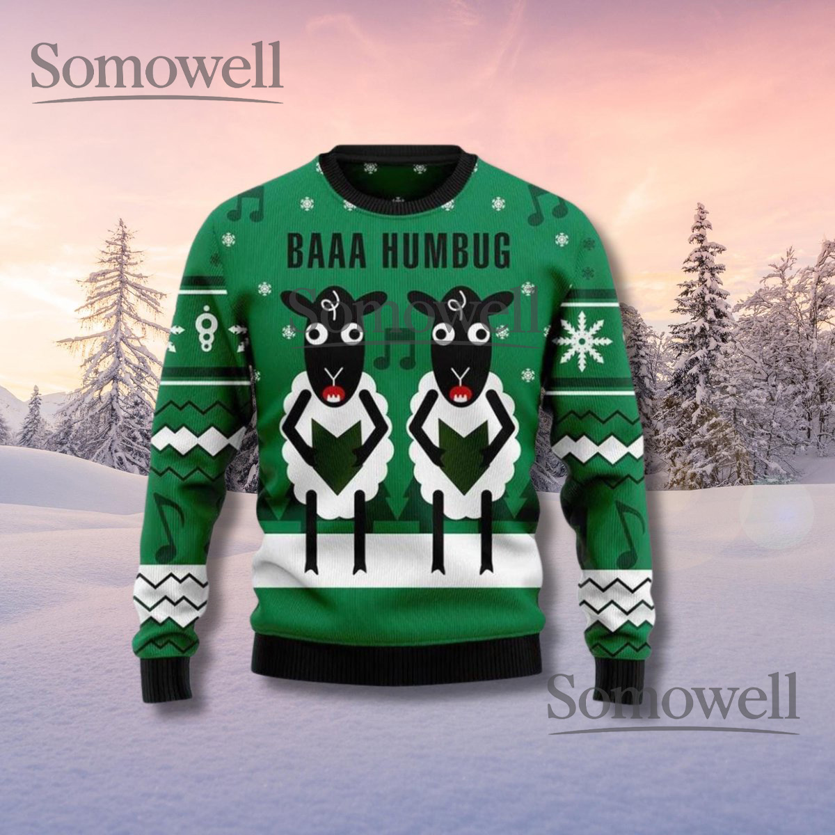 Baaa Humbug Sheep Ugly Christmas Sweater Green Unisex Funny Holiday Knit Winter Gift