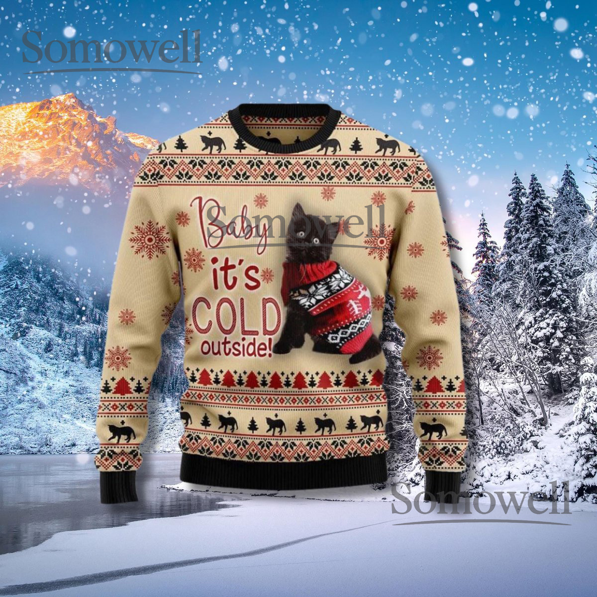 Baby Its Cold Outside Cat Sweater Ugly Christmas Knit Cozy Winter Jumper
