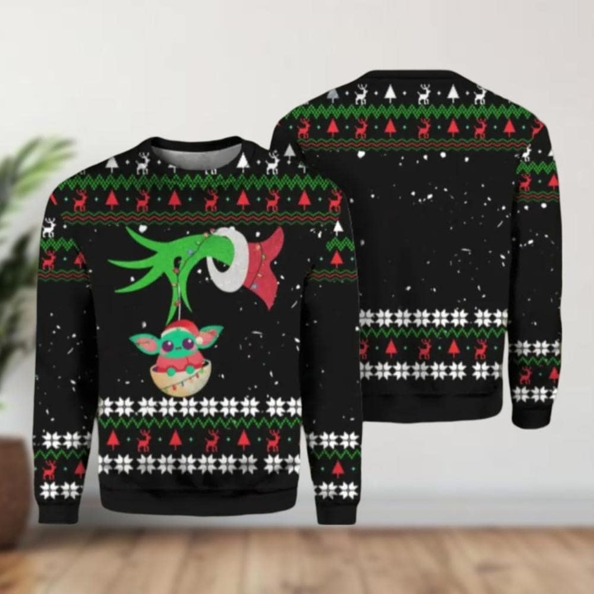 The Grinch Baby Yoda Ugly Christmas Sweater Funny Holiday Knit Jumper