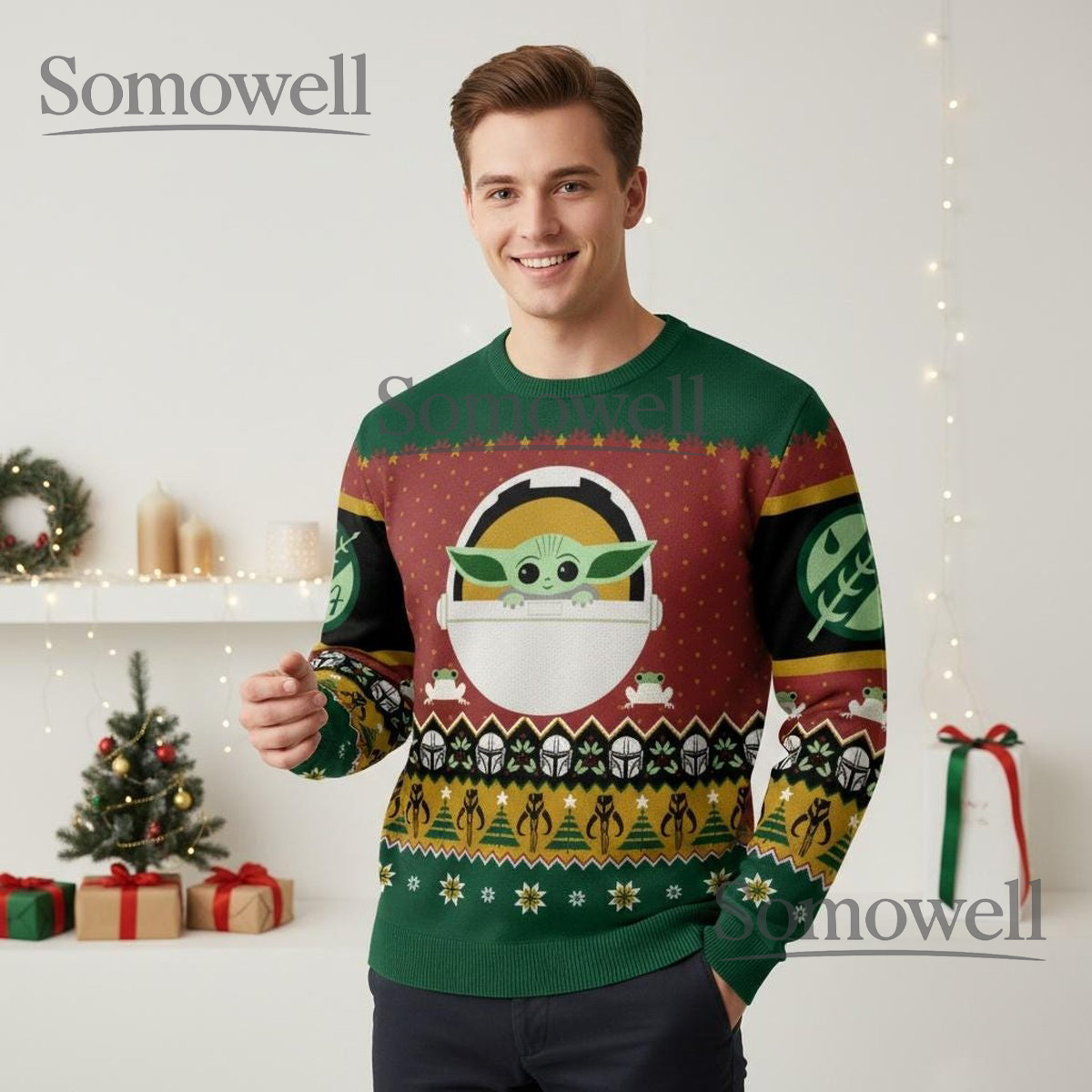 Baby Yoda Christmas Sweater Cute Green Alien Ugly Holiday Knit