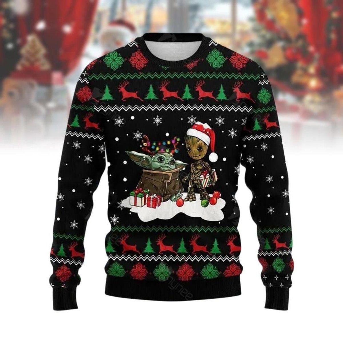 Baby Yoda Groot Ugly Sweater Cute Star Galaxy Fans Funny Christmas Gift